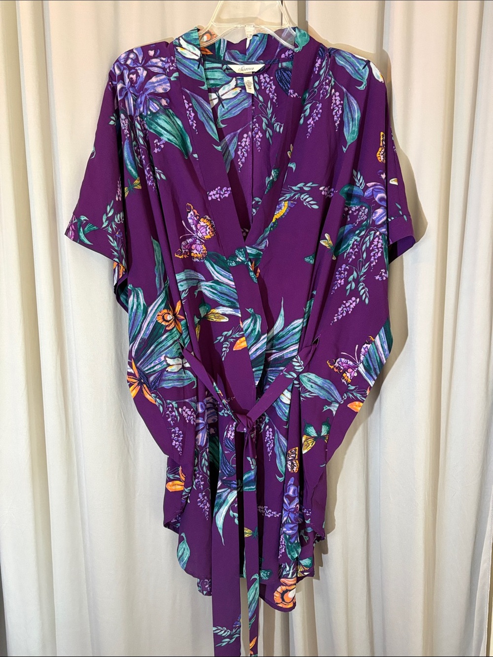 Soma Floral Print Purple Kimono Wrap Robe